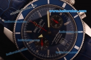 Breitling Superocean Swiss Valjoux 7750 Automatic Steel Case with Blue Dial and Blue Leather Strap