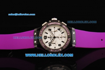 Hublot Big Bang Chronograph Swiss Quartz Movement PVD Case with Diamond Bezel and Purple Rubber Strap-Lady Model