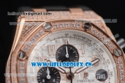 Audemars Piguet Royal Oak Offshore Seiko VK67 Quartz Rose Gold/Diamonds Case with White Dial and Arabic Numeral Markers Black Rubber Strap