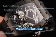 Richard Mille Tourbillon RM 057 Dragon Swiss ETA 2824 Automatic PVD Case with Black Rubber Strap and Silver Dragon Dial - 1:1 Original