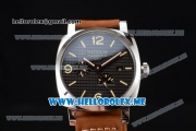 Panerai Radiomir 1940 3 Days GMT Power Reserve Asia ST25 Automatic Steel Case with Black Dial and Brown Leather Strap Stick/Arabic Numeral Markers