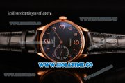 IWC Portugieser Hand-Wound Asia 6497 Manual Winding Rose Gold Case with Black Dial and Rose Gold Arabic Numeral Markers