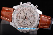 Breitling for Bentley Motors Automatic Movement Silver Case with Beige Dial and Brown Leather Strap