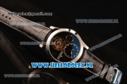Jaeger-LECoultre Master Tourbillon Manual Winding Steel Case with Black Dial and Black Leather Strap
