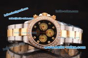 Rolex Daytona Swiss Valjoux 7750-SHG Automatic Two Tone Case/Strap with Diamond Bezel - Black Dial and Diamond Markers