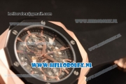 Hublot Classic Fusion Aerofusion Chronograph Orlinski Japanese Miyota OS20 Quartz Rose Gold Case with Black Dial Stick Markers and Black Rubber Strap