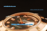 Rolex Day-Date Swiss ETA 2836 Automatic Rose Gold Case with Diamond Bezel and Black MOP Dial -Rose Gold Strap