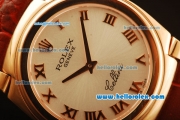 Rolex Cellini Swiss Quartz Rose Gold Case with Silver Dial and Brown Leather Strap-Roman Markers