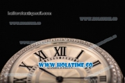 Cartier Rotonde De Miyota Quartz Steel Case/Bracelet with White Dial Diamonds Bezel and Black Roman Numeral Markers