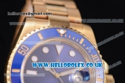 Rolex Submariner Swiss ETA 2836 Automatic Yellow Gold Case/Bracelet with Blue Dial and Dot Markers (BP)