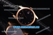 Patek Philippe Calatrava Miyota Quartz Rose Gold Case with Black Dial and Black Leather Strap Diamonds Markers