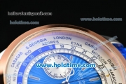 Patek Philippe Complicated World Time Chrono Miyota Quartz Steel Case with White/Blue Dial and Rose Gold Bezel