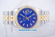 Rolex Datejust Oyster Perpetual Automatic Gold Bezel with Blue Dial and Linear Marking-Small Calendar