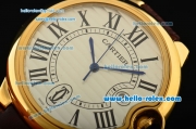 Cartier Ballon Bleu De Swiss ETA 2836 Automatic Gold Case/Bezel with Brown Leather Strap White Dial Roman Markers