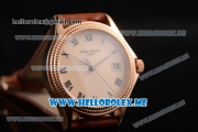 Patek Philippe Calatrava Miyota 9015 Automatic Rose Gold Case with Rose Gold Dial Brown Leather Strap and Rose Gold Bezel