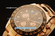 Rolex Daytona Chronograph Swiss Valjoux 7750 Automatic Rose Gold Case and Black Dial with PVD Bezel-Rose Gold Strap