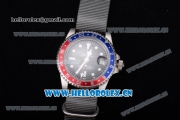 Rolex GMT-Master Asia 2813 Automatic Steel Case with Black Dial Grey Nylon Strap and Blue/Red Bezel