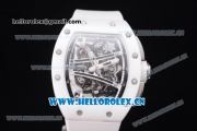 Richard Mille RM 038 Miyota 9015 Automatic Steel Case with Skeleton Dial Dot Markers White Ceramic Bezel and White Rubber Strap