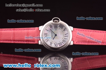 Cartier Ballon bleu de Swiss Quartz Steel Case with White MOP Dial and Pink Leather Strap