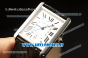Cartier Ronde TANK SOLO Steel Square Case Equipment Ronda 763 1:1 Clone White Dial With Brown Leather