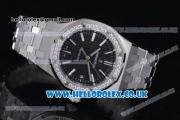 Audemars Piguet Royal Oak Clone AP Calibre 3120 Automatic Stainless Steel Case/Bracelet with Black Dial Stick Markers and Diamonds Bezel - 1:1 (J12)