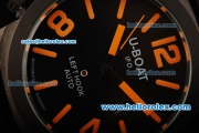U-Boat Italo Fontana Left Hook Automatic Movement PVD Case with Black Dial and Orange Markers - Two Tone Leather Strap