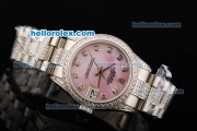 Rolex Datejust Automatic Movement Pink MOP Dial with Diamond Markers and Diamond Bezel