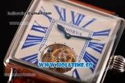 Minorva Swiss Tourbillon Manual Winding Steel Case with White Dial Orange Leather Strap and Blue Roman Numeral Markers