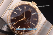 Omega Constellation Co-Axial Swiss ETA 2824 Automatic Steel Case with Yellow Gold/Diamond Bezel and Brown Dial