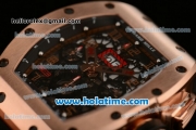 Richard Mille Felipe Massa Flyback Chrono Swiss Valjoux 7750 Automatic Rose Gold Case with Arabic Numeral Markers and Skeleton Dial