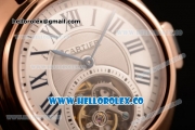 Cartier Cle de Cartier Swiss Tourbillon Manual Winding Rose Gold Case with White Dial and Brown Leather Strap