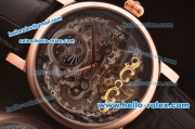 Patek Philippe Skeleton Tourbillon SM Phase Automatic Rose Gold Case Black Leather Strap