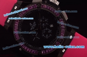 Hublot Big Bang Diamond Bezel Chronograph Quartz PVD Case with Black Dial and Pink Rubber Strap