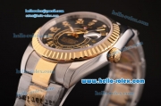 Rolex Sky-Dweller Asia 2813 Automatic Two Tone Case/Strap with Black Dial and Roman Markers
