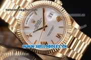 Rolex Day Date II Swiss ETA 2836 Automatic Yellow Gold Case/Bracelet with Silver Dial and Roman Numeral Markers (BP)