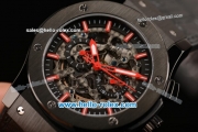 Hublot Classic Fusion Asia 3836 Automatic PVD Case with Red Stick Markers Black Leather Strap and Skeleton Dial