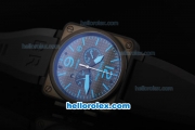 Bell & Ross BR 03-94 Quartz Movement PVD Case with Black Dial and Blue Marker-Black Rubber Strap