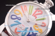 Gaga Milano Italy Asia 6497 Manual Winding Steel Case with White Dial and White Strap - colorized Markers