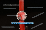 Cartier Ballon Bleu De Citizen Automatic Steel Case with Red Dial Roman Numberal Markers and Red Genuine Leather Strap