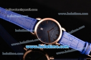 Vacheron Constantin Malte Miyota Quartz Rose Gold Case with Blue Leather Bracelet Blue Dial and Stick Markers
