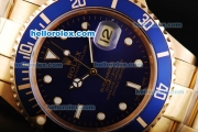 Rolex Submariner Swiss ETA 2836 Movement Gold Case with Blue Dial and Blue Bezel