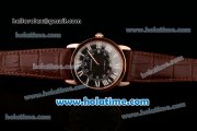 Cartier Ronde Solo Swiss ETA 2836 Automatic Rose Gold Case with Brown Leather Strap White Roman Numeral Markers and Black Dial