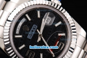 Rolex Day Date II Oyster Perpetual Automatic Movement Silver Case with White Stick Markers and Black Dial