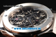 Hublot Classic Fusion Skeleton Tourbillon Asia Auto Steel Case with Skeleton Dial and Black Leather Strap