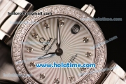 Omega De Ville Ladymatic Swiss Quartz Movement Steel Case Steel Bracelet with Diamond Bezel and White Dial