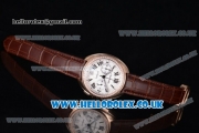 Cartier Cle de Cartier Chrono Japanese Miyota OS20 Quartz Rose Gold Case with White Dial Diamonds Bezel and Brown Leather Strap