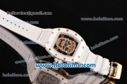 Richard Mille RM 52-01 Miyota 6T51 Automatic Yellow Gold Case with Diamonds Skull Dial and White Rubber Bracelet