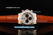 Rolex Daytona Chronograph Swiss Valjoux 7750 Automatic Movement Steel Case with White Dial and Brown Leather Strap