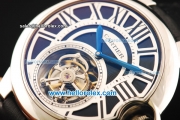 Cartier ballon bleu de Cartier Swiss Tourbillon Manual Winding Movement Steel Case with Black Dial and Black Leather Strap