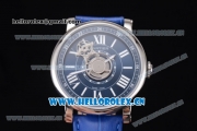 Cartier Rotonde de Cartier Astrotourbillon Asia 2813 Automatic Steel Case with Blue Dial Roman Numeral Markers and Blue Leather Strap